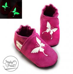 chaussons cuir souple enfants bébés adultes papillons phosphorescents misty fruits