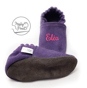 Chaussons cuir bébé personnalisés prune framboise - Misty Fruits